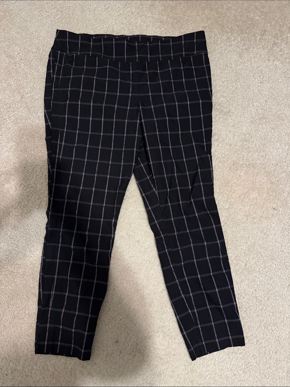 Black Windowpane Stretch Dress Pants -women